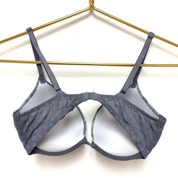 Victorias Secret Push Up Bra Size 32D Grey Lace Convertible Straps Padded - Picture 2 of 10